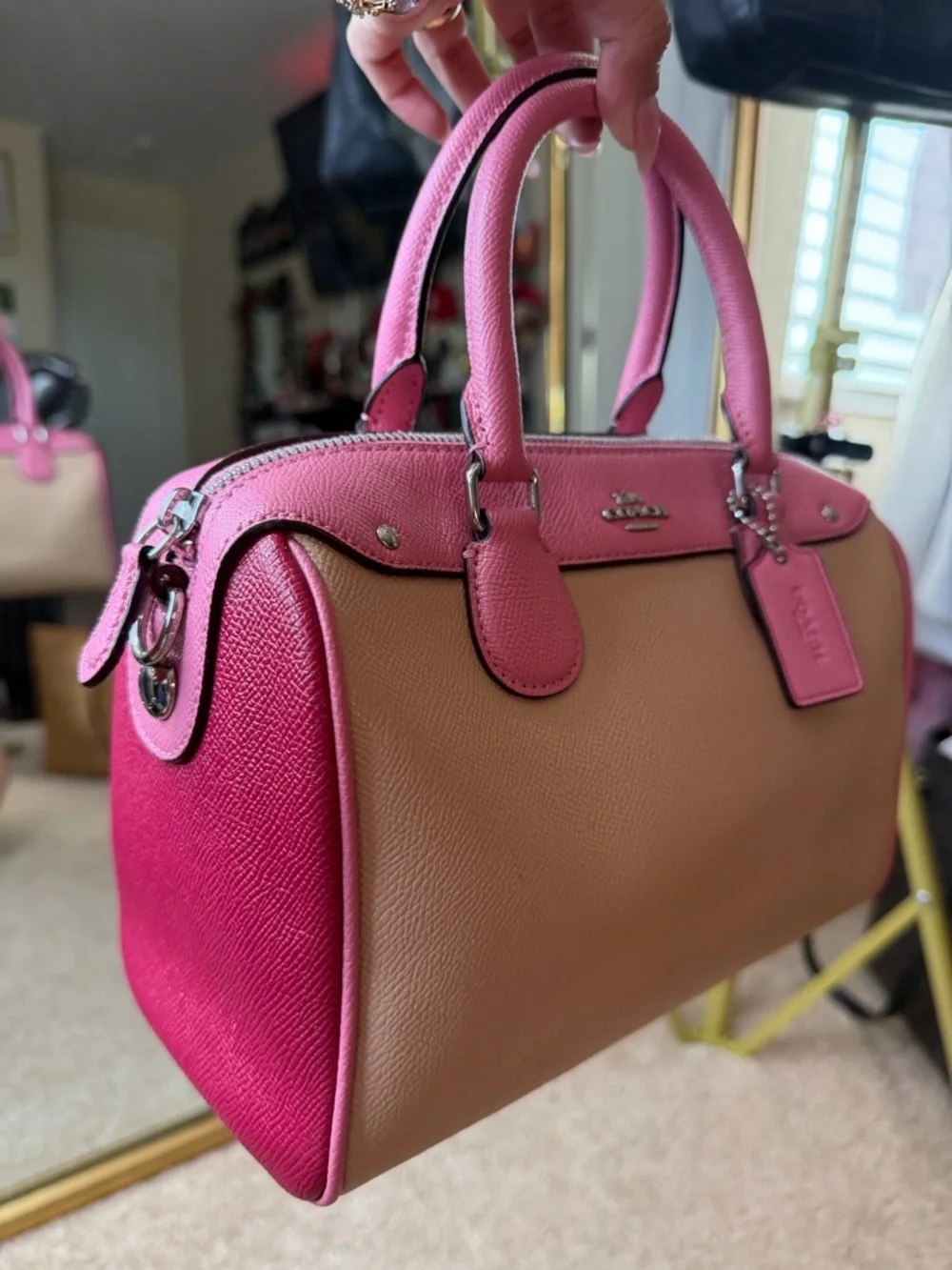 Coach Mini Bennett Satchel Pink Beige Crossbody Bag Colorblock Leather ๐ ๐ - Picture 9 of 16